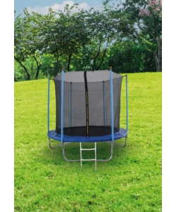 Tappeto elastico da giardino per bambini euro garden in acciaio e pvc con rete e scaletta, diametro 244 cm